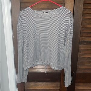 Crave Fame Black & White Striped Long Sleeve Drawstring Top